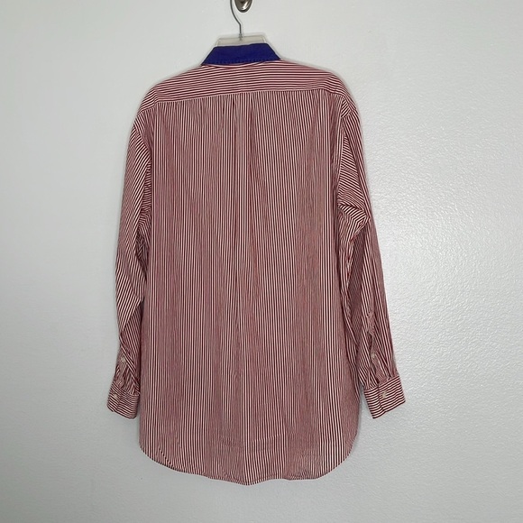 Vintage Ralph Lauren Contrast Collar Large Red Striped Cotton Button-Down Shirt - Picture 6 of 6